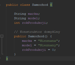 Przykład tworzenia konstruktora domyślnego w Javie.